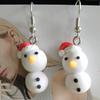 Korean Handmade Snowman Dangle Earrings - Christmas Gift Winter Elf Style