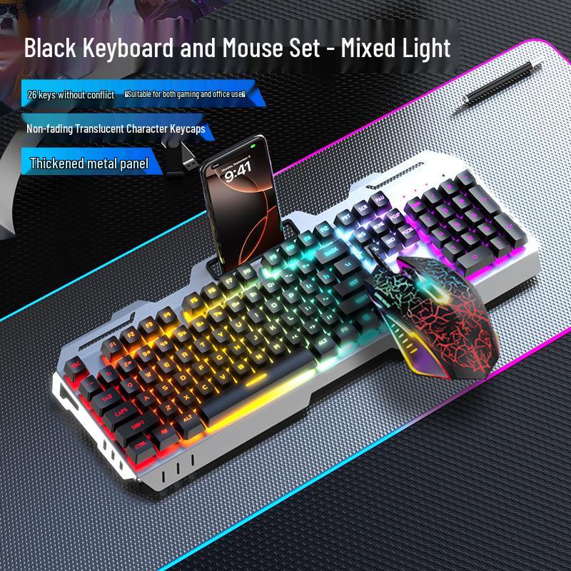 Set Tastiera Gaming Cablata, Mouse e Cuffie GX810 - Sensazione Meccanica, Metallo, Luminoso.