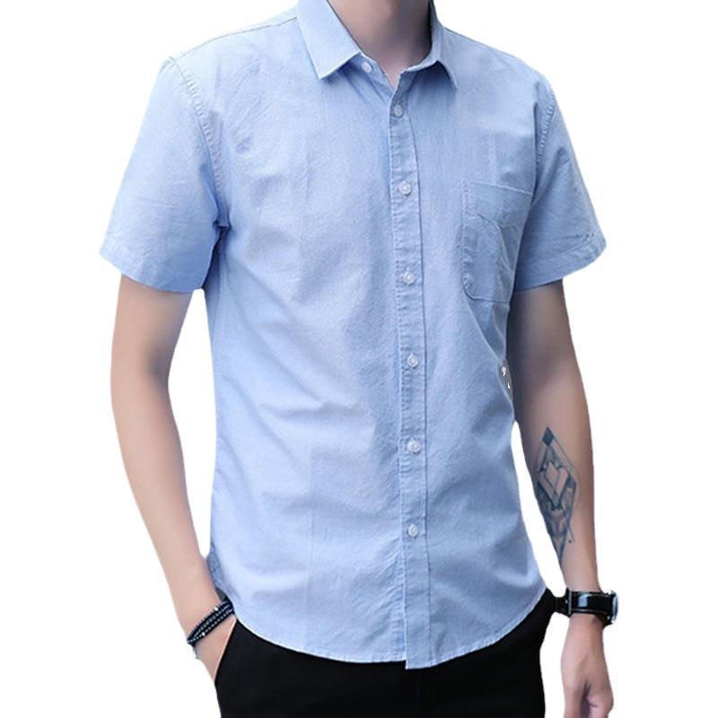 Men's Summer Casual Short-Sleeve Korean-Style White Oxford Shirt with Three-Quarter Sleeves