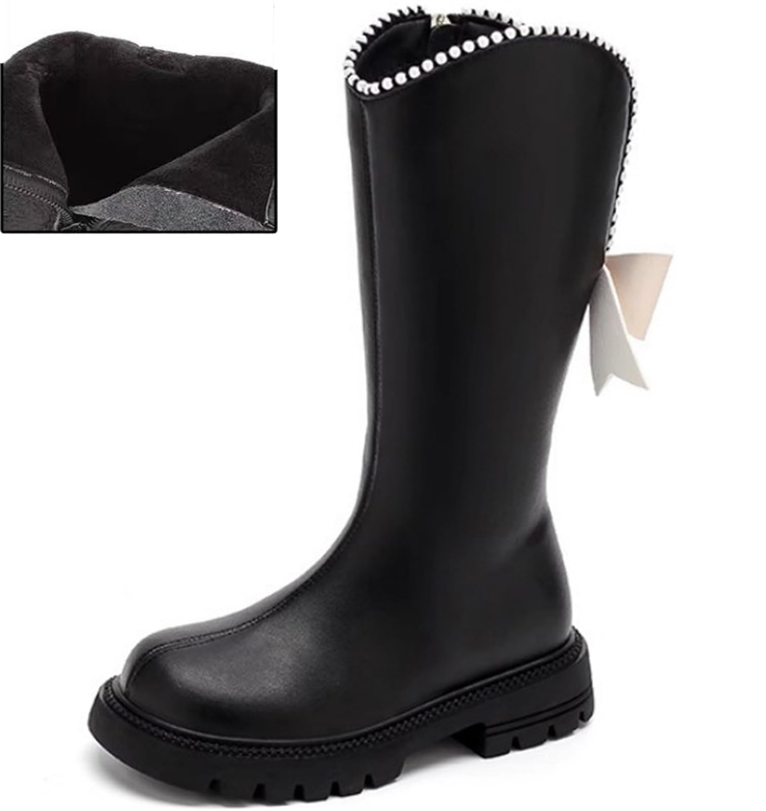 

PPXID Long Boots for Ribbon Fleece Warm Water Side Christmas Everyday 19cm [PPXID] Children, Girls, Boots, Decoration, Lining, Shoes, Repellent, чорний