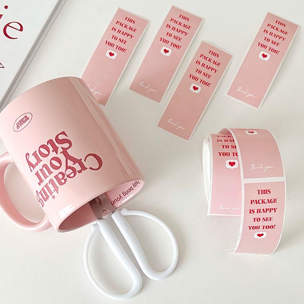 Neues Niedliches 100 Stück/Rolle Verschluss-Etikett Rechteckig 3*9cm(1,18 x 3,54 Zoll) Danke Sticker Abziehbilder Rosa Dekoration Backgeschenk