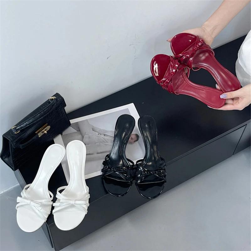 Fashion Eilyken Large Size 43 Summer Narrow Band Open Toe Women Slippers Fashion Thin Heels Wedding Party Dress Slide Shoes