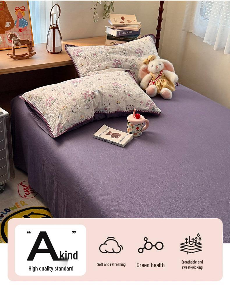 A-Grade Cartoon Cotton Bedding Set for Students - 4-Piece Single Dorm Set with Bed Sheet and Duvet Cover