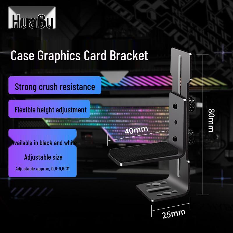 Adjustable GPU Support Riser Bracket with 12CM Fan Slot for Fish Tank Case
