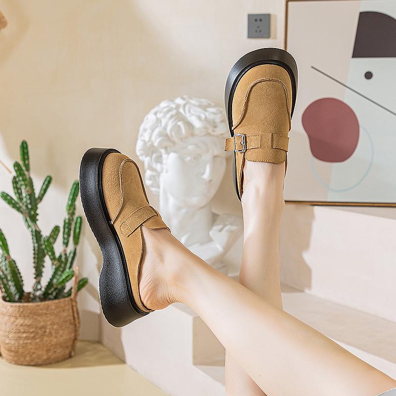 Fashion AIYUQI Slippers Women Spring Platform 2025 New Genuine Leather Half Slippers Women Closed Toe Fashion Buckle Women's Slippers
