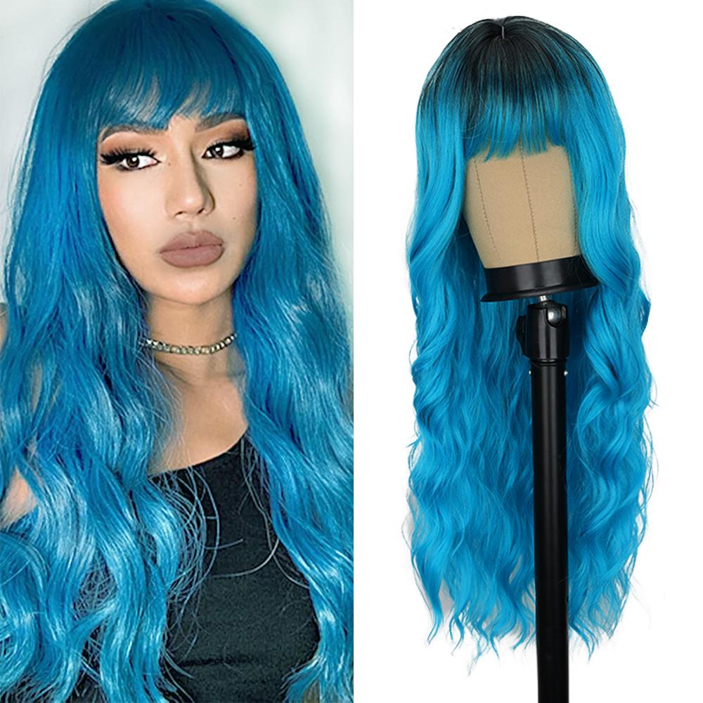 Long Auburn Wigs with Bangs Long Wavy Wigs for Women 26 Inch Copper Red Middle Part Copper Wavy Wig Natural Looking Synthetic Auburn Long Wig