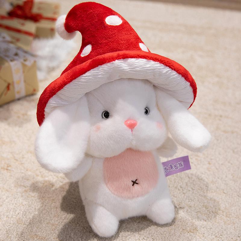 Cute Mushroom Bunny Plush Toy, Girl's Sleeping Hug Pillow, Birthday Gift, Red/Brown, 25/35/45cm