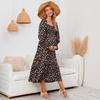 YYFS Women's Fashion Spring Fall Flower Pattern Print Long Sleeve Square Collar Loose Waistline Casual Dresses