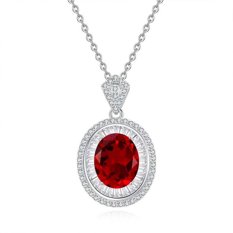 New Sterling Silver Oval Necklace Natural Crystal Stone Pendant Necklace Women's Niche Premium Light Luxury Versatile Clavicle Chain Daily Gifts