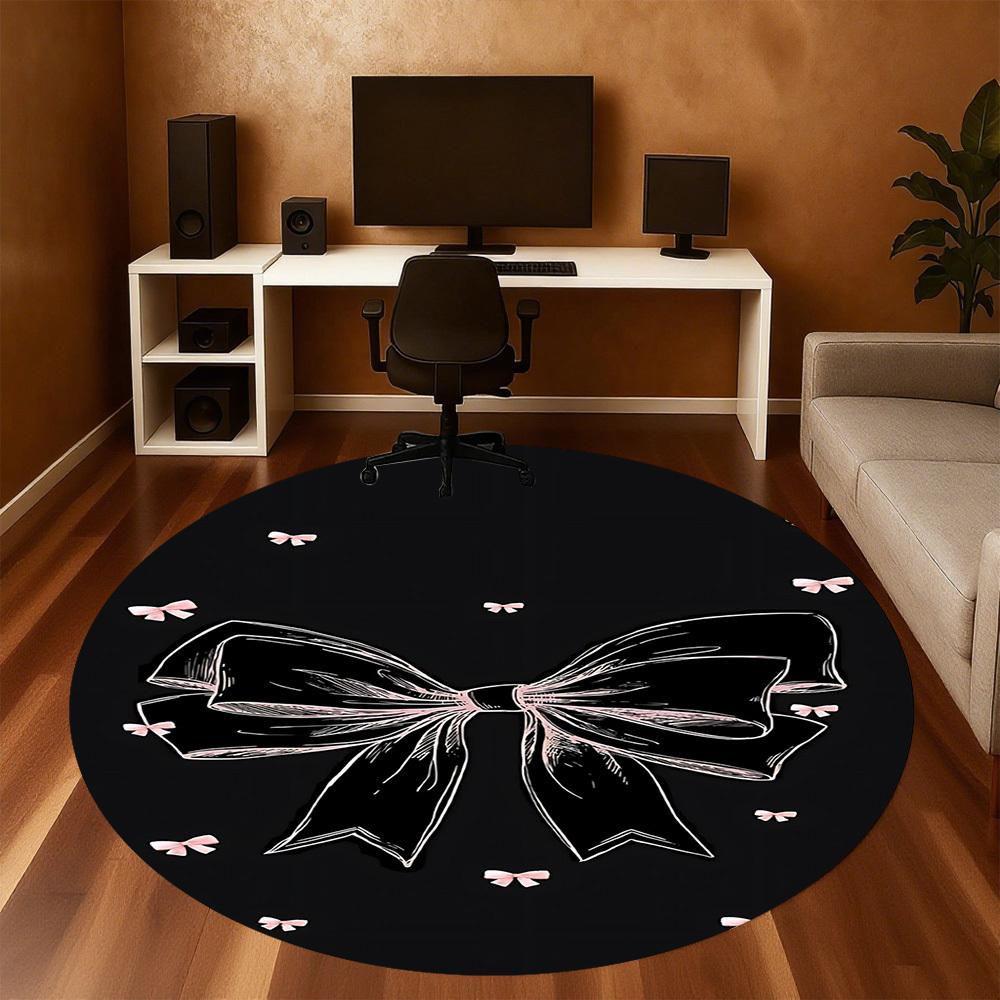 1pc bow ribbon Round Chair mat office Area Rug - Non-Slip, Floor Mat for Office, Bedroom, and Indoor Decor p127145