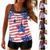 Women’s Sleeveless Tankini Set with Striped and Star Print Swim Top and Solid Shorts Two Piece Swimsuit for Beach Pool