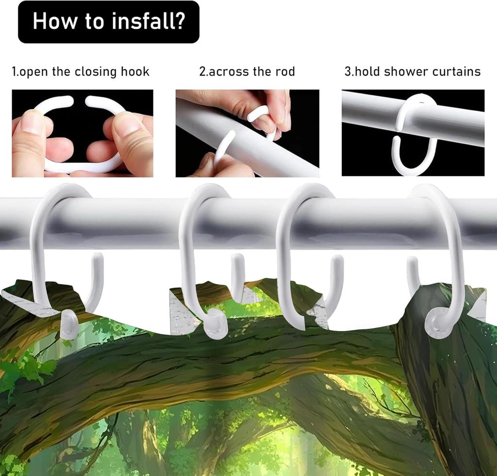 8styles 4Pcs Bathroom Shower Curtain Set Green Tree Nature Bathroom Curtain With 12 Hooks Non Slip Rugs Toilet Cover Mat Bathroom Partition