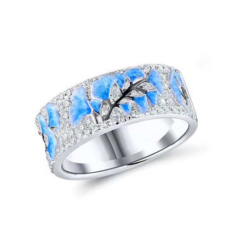 CopperBlue Flower Finger Ring for Women AAA Cubic Zirconia Accessories for Anniversary Delicate Jewelry for Women