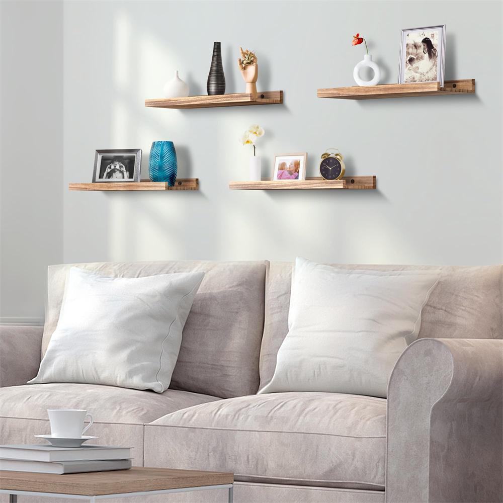 Wood Floating Shelves for Wall Set of 2 Living Room Decor Wall Mounted Display Shelves Shelves with Lip Bedroom Ledge Shelf