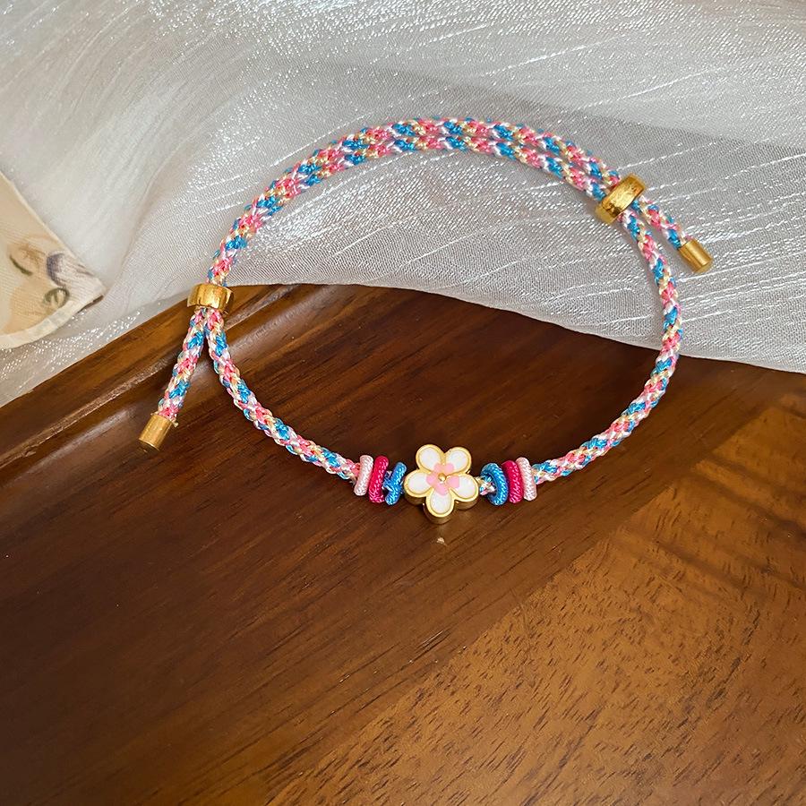 Chinese Style Woven Cotton Rope Geometric Bracelet with Copper Coin Design - Versatile, Fashionable, and High-end Jewelry