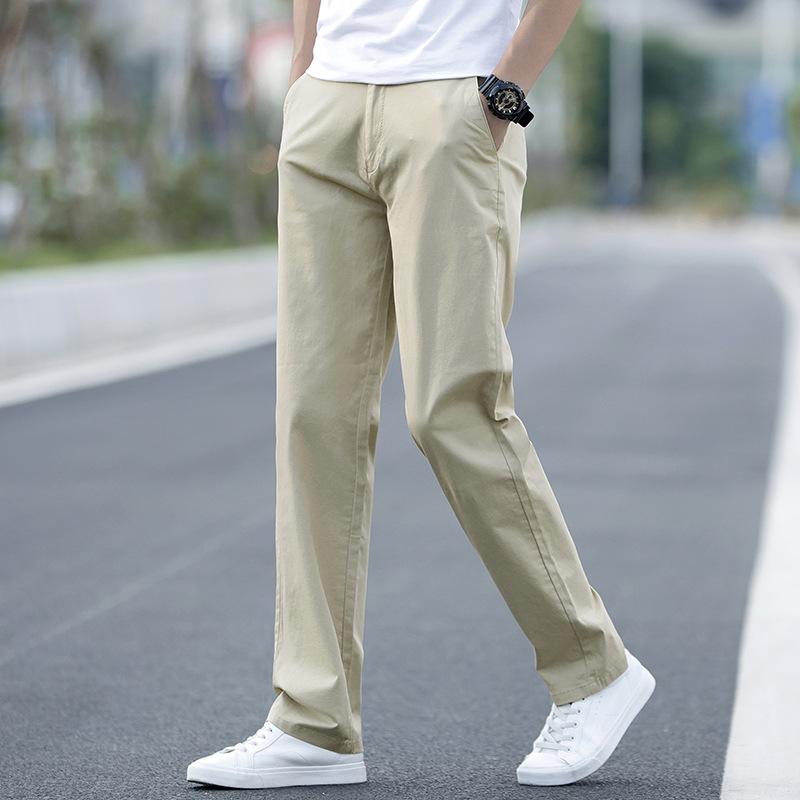 Men's Plus Size Cotton Casual Pants - Spring/Autumn 2025, Loose Straight Leg with Winter Velvet Lining