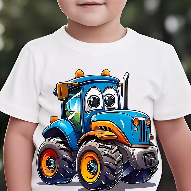 

Summer T Shirts Cartoon Car Print T-Shirt for Kids Casual Round Neck Short Sleeve Design Perfect for Toddlers Everyday Wear Holidays 160 білий