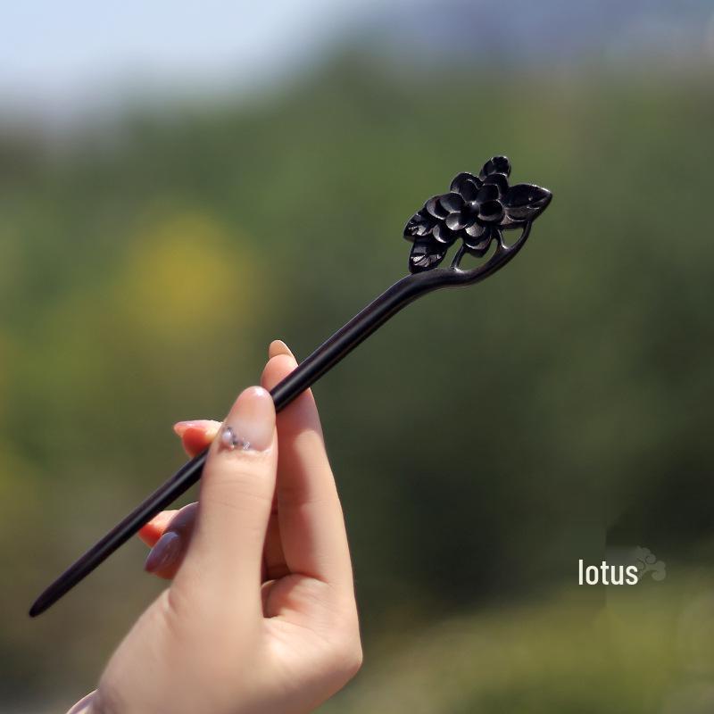High-End Natural Ebony Wood Hairpin - Extended Chinese Ancient Style Black Hair Bun Accessory