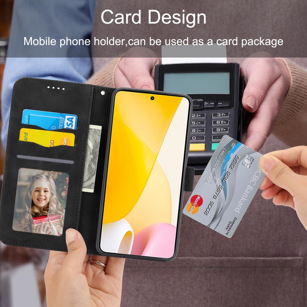 DIERFENG DF-03 for Xiaomi 12 Pro 5G/12 Pro (Dimensity) 5G/12S Pro 5G Wallet PU Leather Phone Case Lines Imprinted Phone Stand Cover- Black