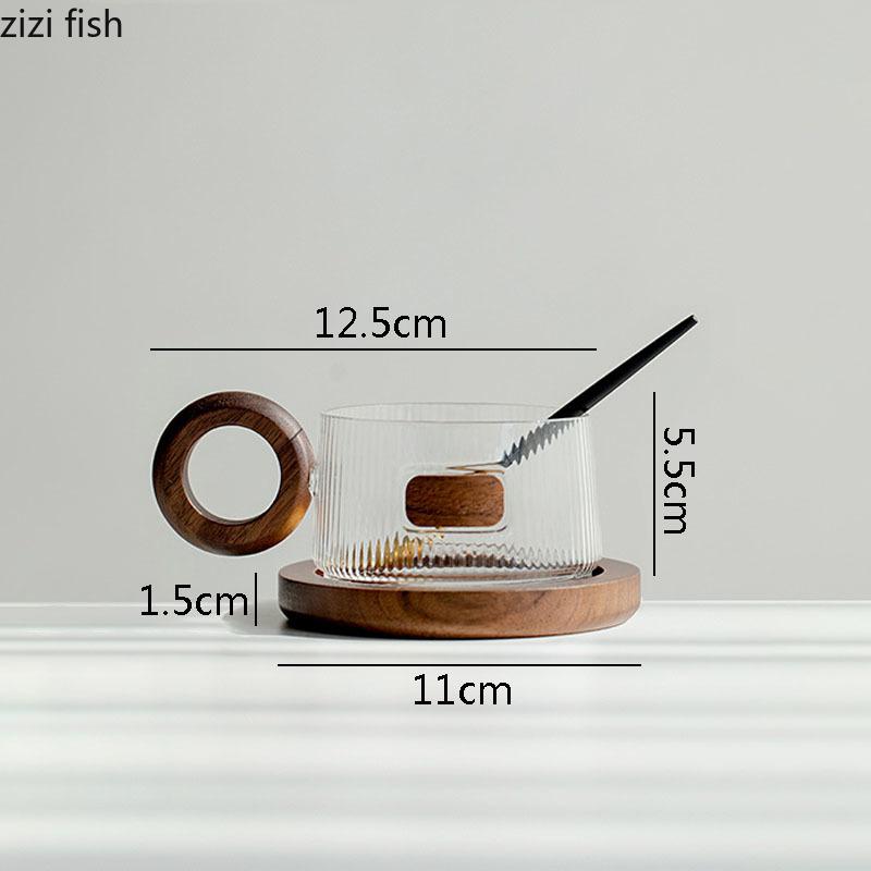 Creative Wooden Handle Glass Mug Solid Wood Coaster Breakfast Cup Oat Cup Milk Cups Coffee Mug Household Water Cups Tea Cup