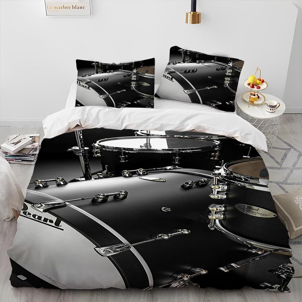 3D Drum Kit Music Instruments Comforter Bedding Set,Duvet Cover Bed Set Quilt Cover Pillowcase,King Queen Size Bedding Set Gift