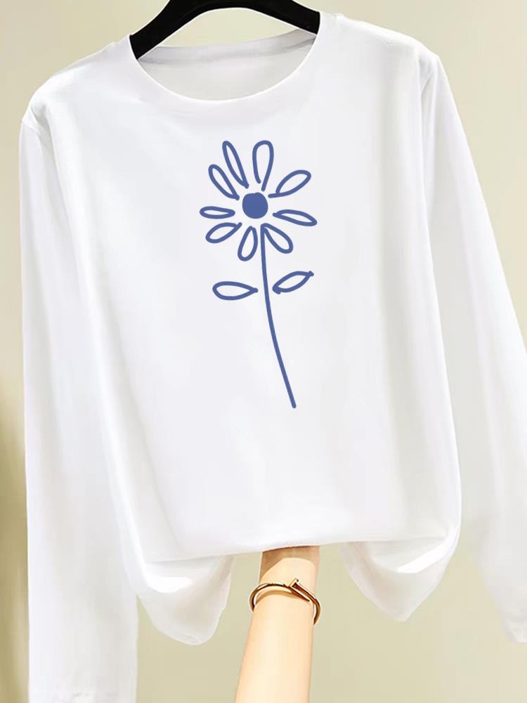 (Asian Size) trend love style cute Graphic Tee Clothing Print T Shirt Women autumn winter spring Casual Fashion Top o-neck Long Sleeve T-shirts