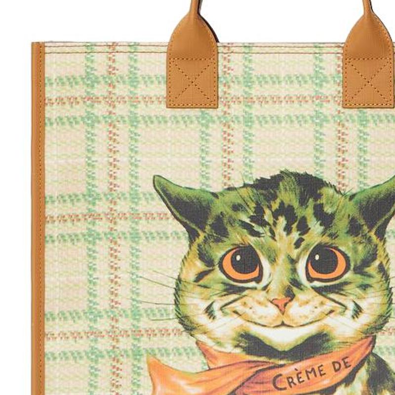 Gucci Cat Print Open Tote Bag Kids Handbags Green Ivory 550763-FABDM-8678
