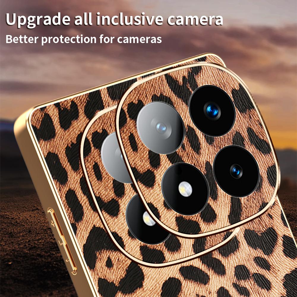 For Xiaomi Redmi Note 14 Pro+ 5G Case Leopard Print PU Leather Coated PC+TPU Electroplating Phone Cover