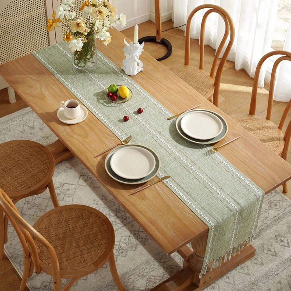 With Tassels Dining Table Cloth Hollow Weaving Table Cover Household Rustic Table Runner  Holiday