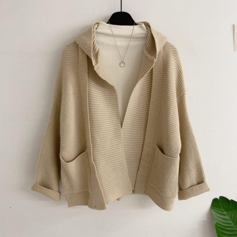 Honey J Retro Mill Loose Fit Hooded Open Knit Cardigan  2color 