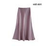 Satin Drape Elastic Waist Midi Skirt - Women's High Waist A-Line for Spring/Summer