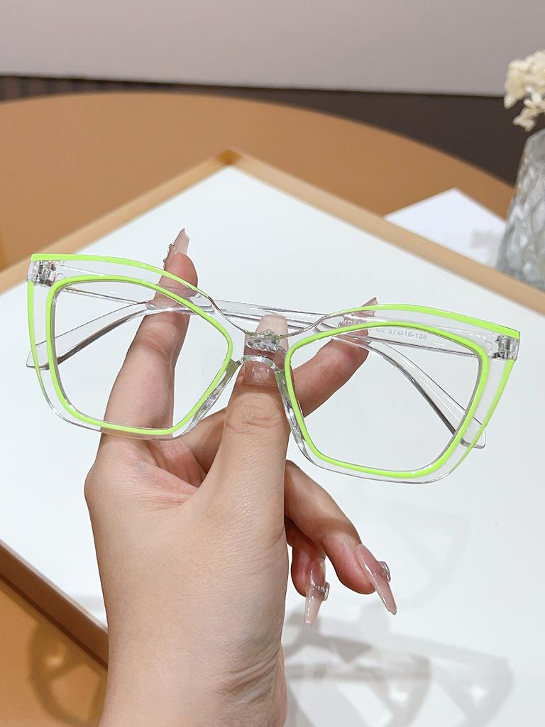 1Pc Women's Fashion Cat Eye Frame Glasses Transparent Lens Frame Hook Line Suitable for Daily Wear and Photo Trendy Glasses