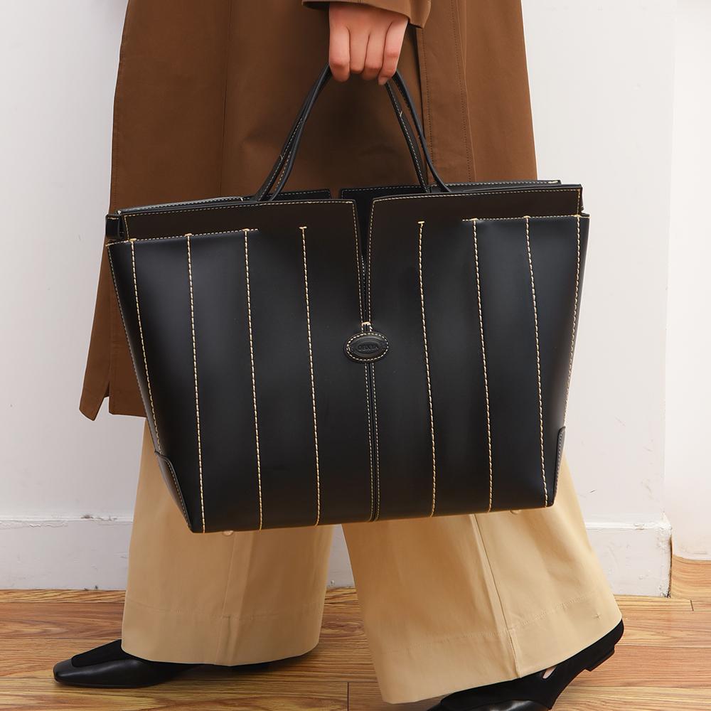 2025 Autumn New Women's Tote Bag Fashionable Large Capacity Commuter Briefcase Elegant Advanced PU Vertical Pattern Women's Handbag Muse Festival Gift