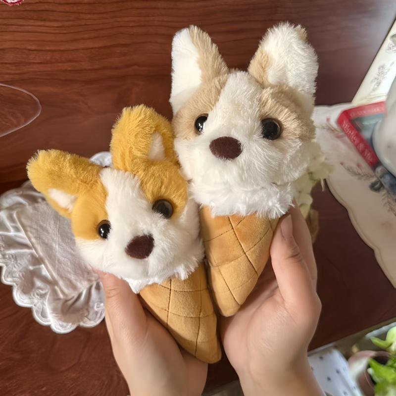 Corgi Plush Pendant Ice Cream Cone Stuffed Keychain Kawaii Backpack Pendant Car Key Holder Decor Toys Creative Birthday Gifts