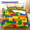 Building Blocks Pattern Bedding Quilt Set Quilt Cover Pillowcase Home Decoration Gift (1 * Duvet Cover + 2 * Pillowcase, Without Core)