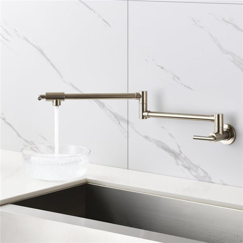 Brushed Gold Pot Filler Tap Wall Mounted Foldable Kitchen Faucet Single Cold Nickel Sink Tap Rotate Folding Spout Black