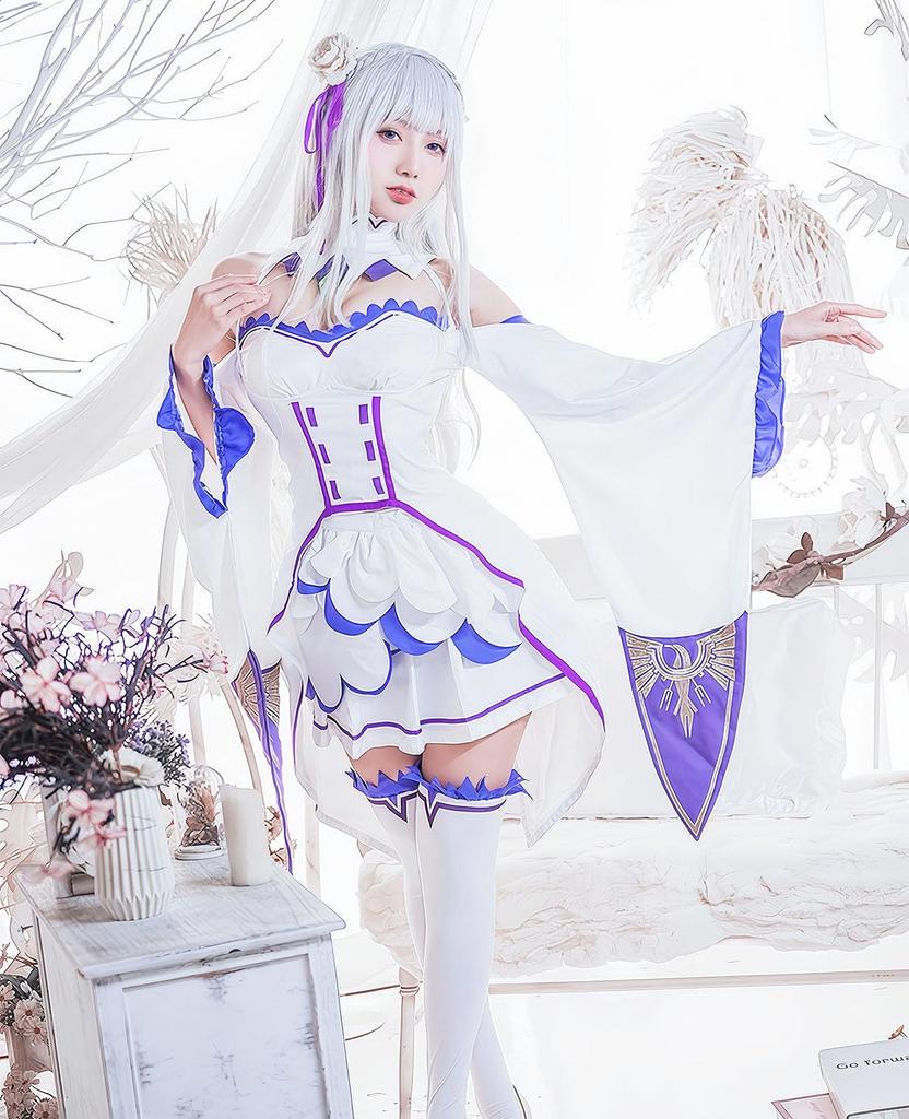 Cosplay Emilia Cosplay Costume Stage School Starting Life in Another World Casual [Nou-satsu] ReZero Dress, Anime, Halloween, Outfit, Festival,