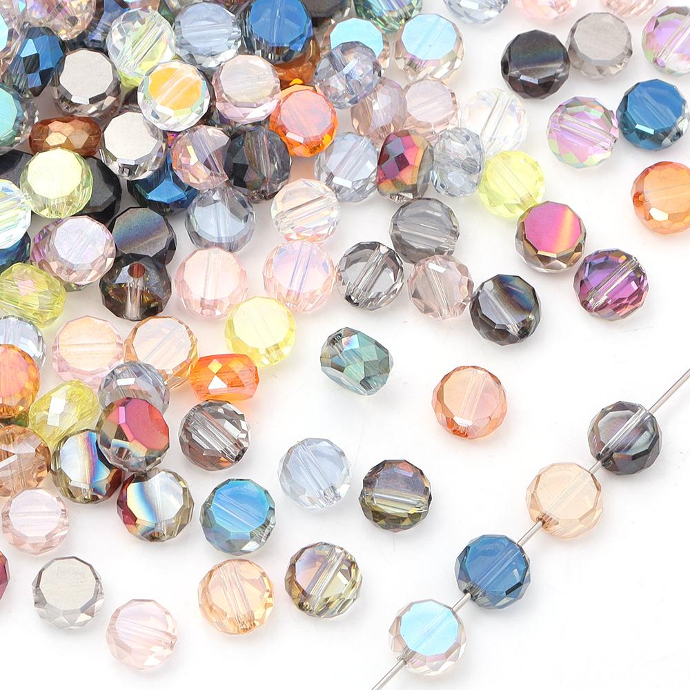 30Pcs Flat Round Faceted Crystal Beads Colorful Glass Beads Loose Spacer Beads For Jewelry Making DIY Bracelet Necklace Crafts