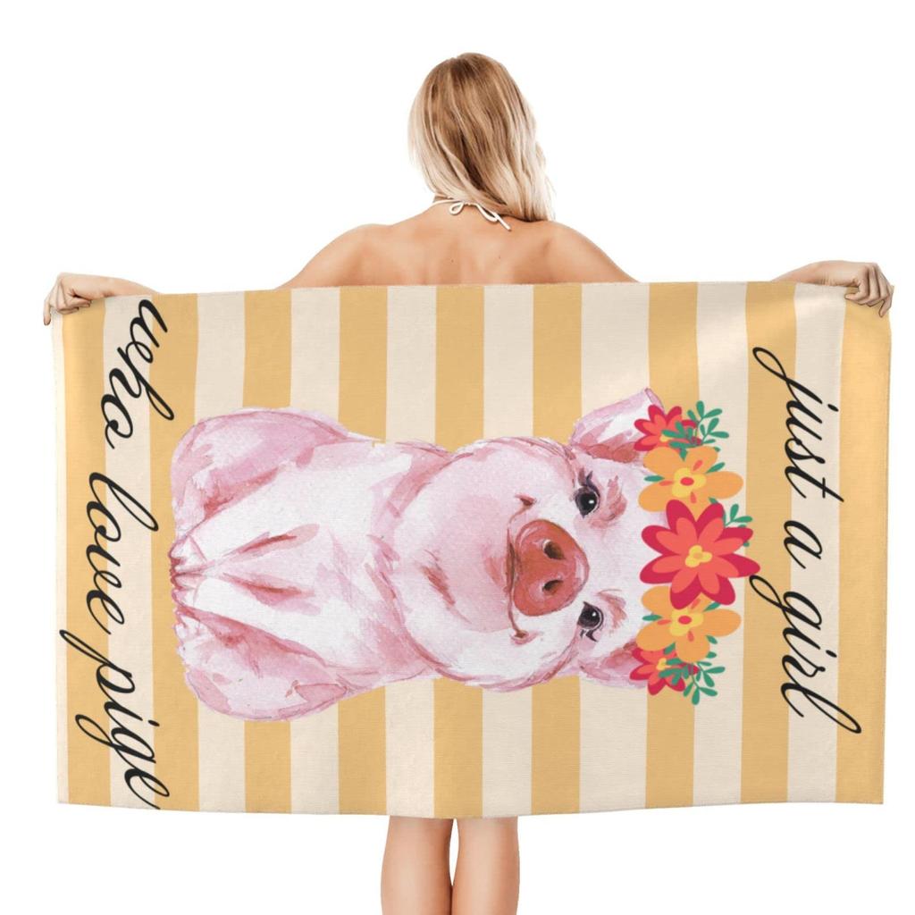 Cute Cartoon Pig Beach Towel Microfiber Lightweight Bath Towel Sandproof Sauna Spa Sport Travel Towels Quick Dry Bikini Cover Up