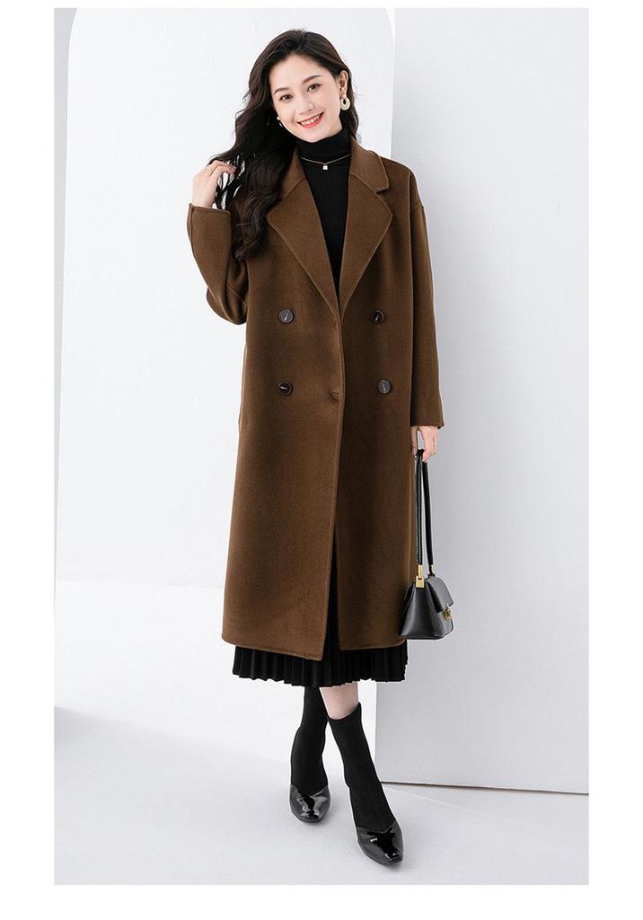 Women's Mid-Length Double-Sided Cashmere Melton Coat, 2025 Autumn/Winter Collection.