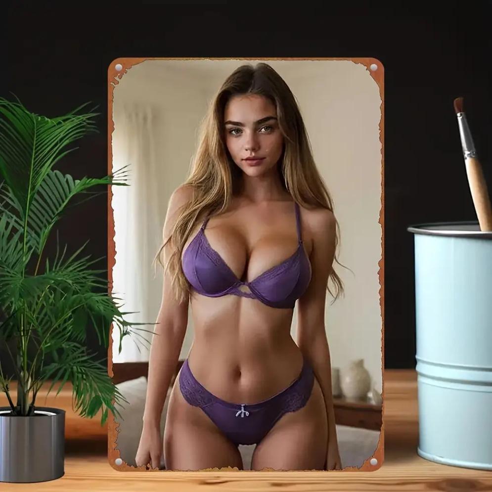 Bohemian Fioletowa Metalowa Sztuka Ścienna   Retro Sylwetka Kobiety Druk UV Aluminium Dekoracja do Domu Sypialni Salonu na Święta