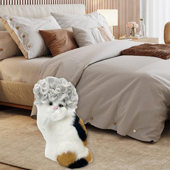 Hunde Cosplay Parykk Morsom Katteparykk med Justerbart Elastisk Bånd Store Bølgete Korte Krøller