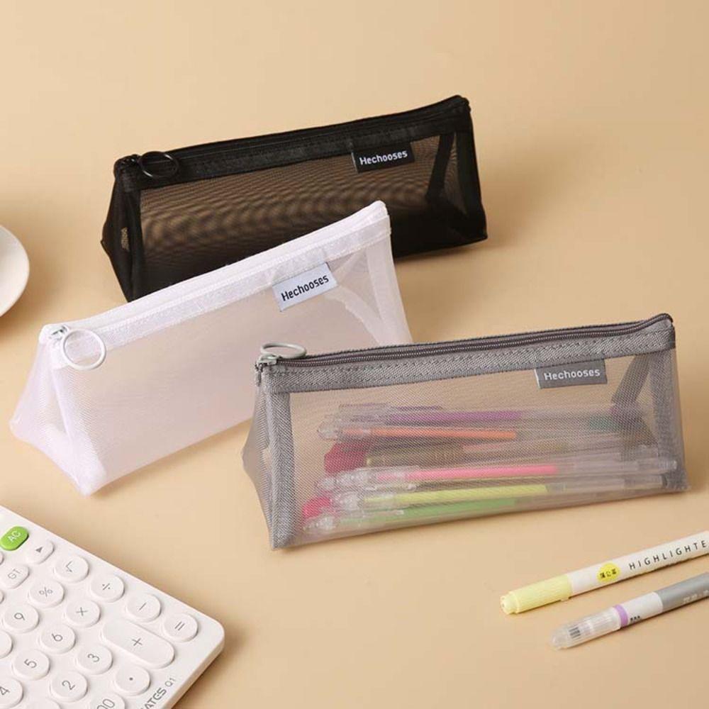 Triangle Mesh Pencil Case Retro Color Zipper Stationery Bag Fashion Transparent Bills Bag  Outdoor