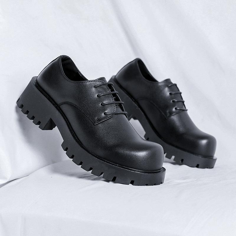 

Деловые кожаные туфли на платформе, британские повседневные кожаные туфли, мужские, увеличивающие рост, весенние и осенние, кедовые туфли с большой головой 3264-R 38 чёрный