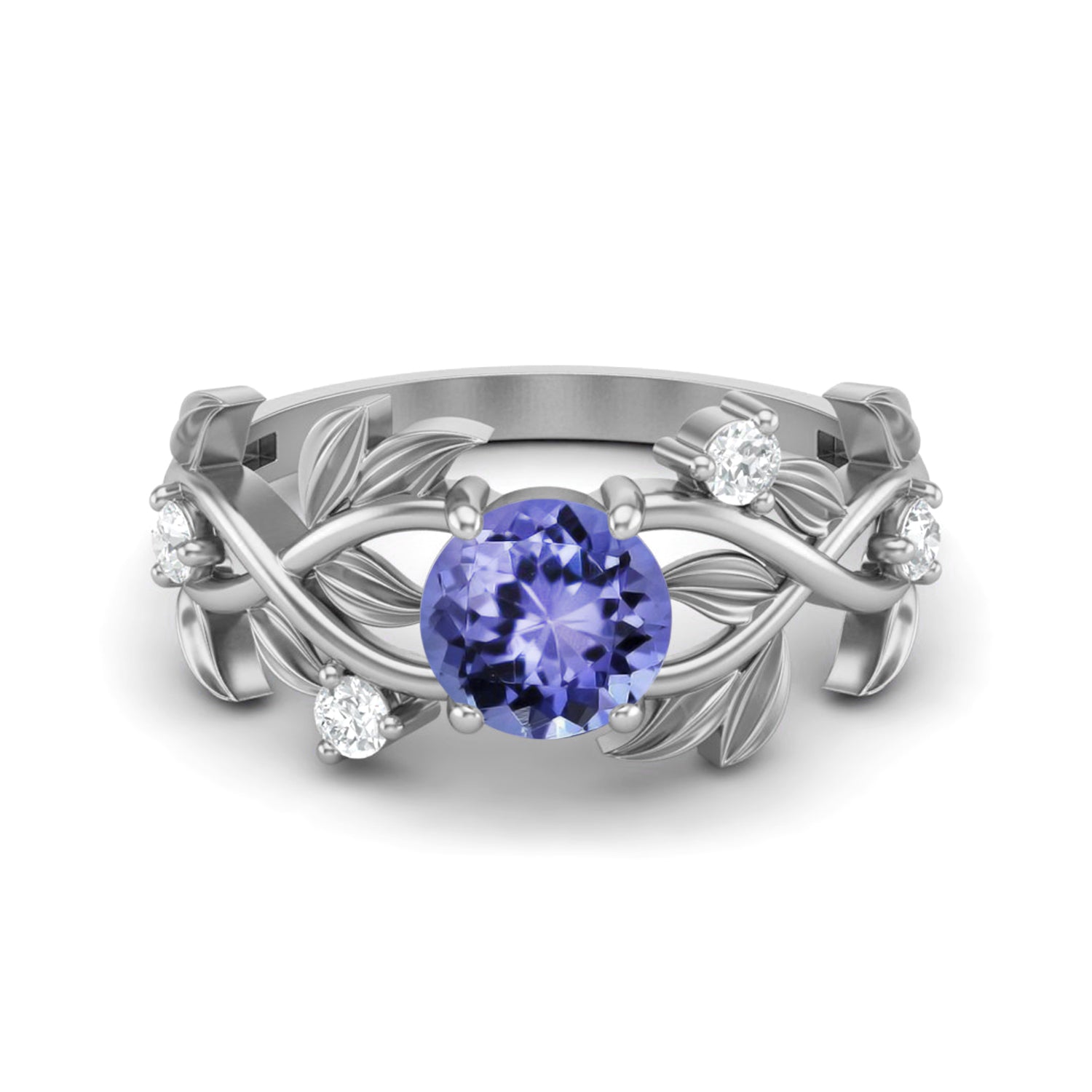 

6MM Round Tanzanite Gemstone 925 Sterling Silver Solitaire Ring 8.5 білий