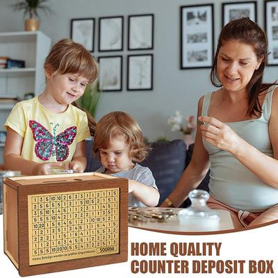 500/1000/2000/3000/5000/10000 Ringgit Mal Box Sparschwein Holzspardose Wiederverwendbare Spardose mit Sparziel und Zahlenboxen