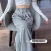 Women's High Waist Drawstring Wide Leg Pants Loose Fit Casual Style Solid Color High Stretch Winter Straight Trousers