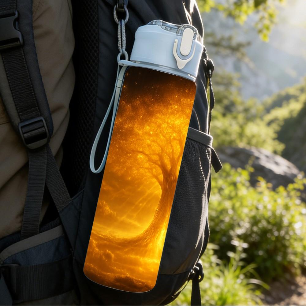 1PC Glowing Golden Tree Sunset Art Print 750ml Color Plastic Sports Water Bottle Leakproof Flip Straw Lid Suitable for Sports Office Home Use
