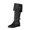 Women Knee High Boots Round Toe Flats Buckle Zippers Long Boots Concise Ladies Fashion Shoes Autumn Winter Black Khaki 46
