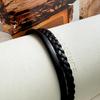 Glory_Arden Surgical Steel Double-Stripe Black Leather Bracelet/Ghmb-310